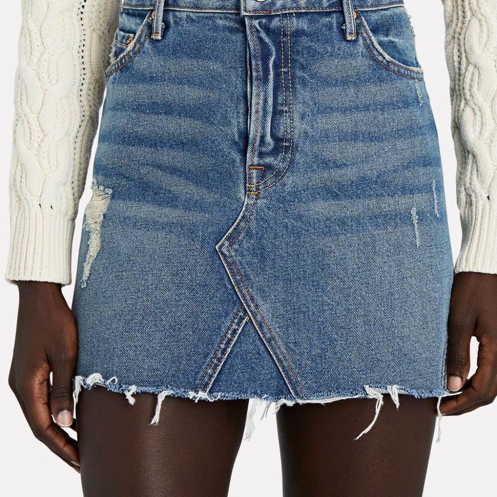 GRLFRND Eva Distressed Faded A-Frame High Waist Denim Mini Skirt REVOLVE Size 26